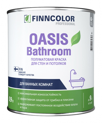 Краска OASIS BATHROOM С полуматовая 0,9 л (Краска для влажных  помещений)