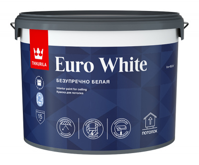 Краска для потолка EURO WHITE белая глубокоматовая 9л