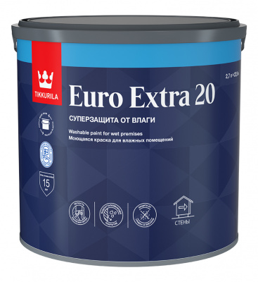 Краска для влажных помещений EURO EXTRA 20 A  полуматовая 2,7л